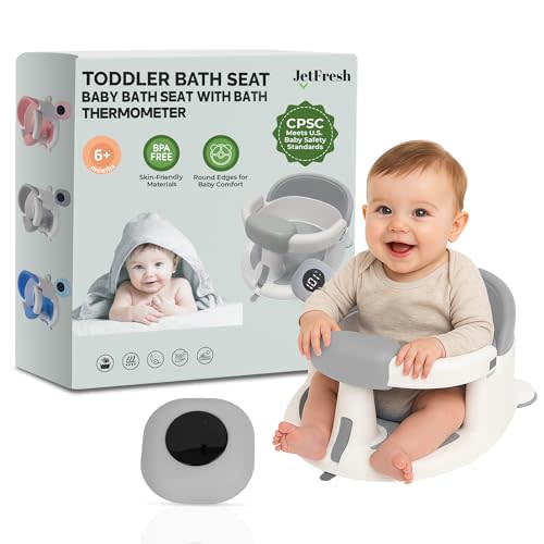 Baby Bath Seat for Babies 6 Months & Up with Floating Temperature Device as Gift, Bath Seats for Babies Sitting Up Non Slip Design + Strong Suction Cups, Toddler & Infant Shower Seats, Baby Tub Seat