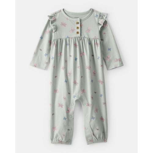 Baby Girl Butterfly Ruffle Cotton Long-Sleeve Jumpsuit - Green | Carter's