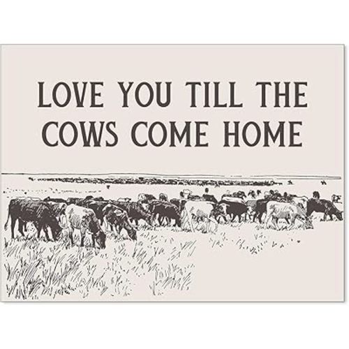 Haitunone I Love You Till The Cows Come Home Wall Art Black And White Western Cowboy Poster Southwestern Country Animal Canvas Prints Farmhouse Living Room Wall Decor 12X16 inch Unframed