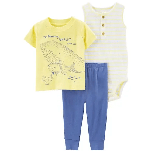 Baby 3-Piece Whale Outfit Set - 6M - Yellow/Blue