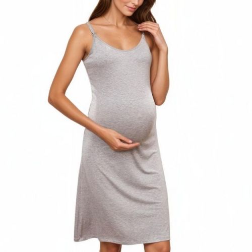 Anna-Kaci Women's Maternity Sleeveless Scoop Neck Midi Dress with Soft Stretch Fabric and Adjustable Strap Clips
