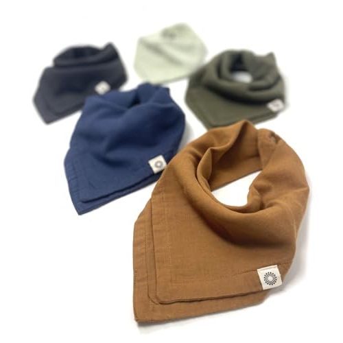 Kishu Baby Indi GOTS Organic Baby Bibs, Muslin Bibs for Boys & Girls, 4-Way Reversible Toddler Bandana Bibs, 100% Organic Cotton Drool Bibs 5-Pack