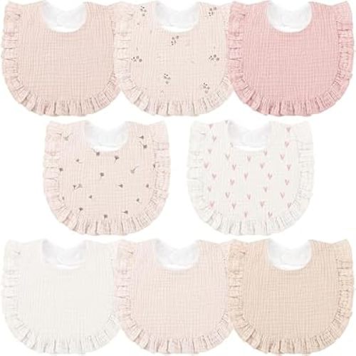 Bearmoss 8 Pack Muslin Baby Bibs for Drooling and Teething, Bibs for Girls