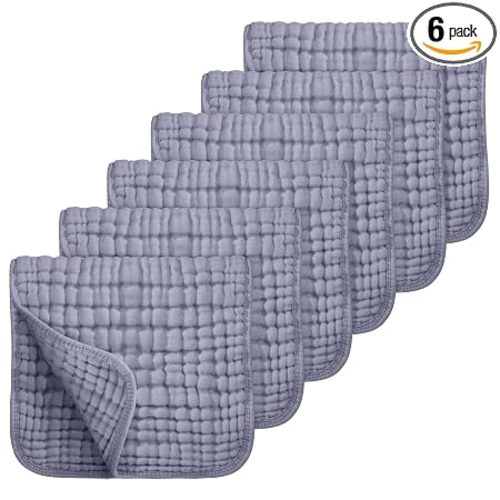 Looxii Muslin Burp Cloths 100% Cotton Muslin Cloths Large 20''x10'' Extra Soft and Absorbent 6 Pack Baby Burping Cloth for Boys and Girls (Fog Blue)