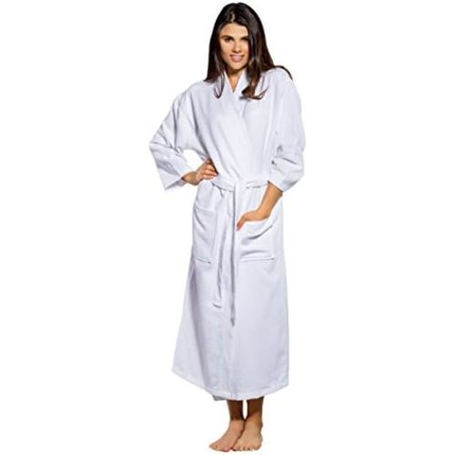 Turquaz 100% Turkish Cotton White Waffle Kimono Unisex Spa Robe