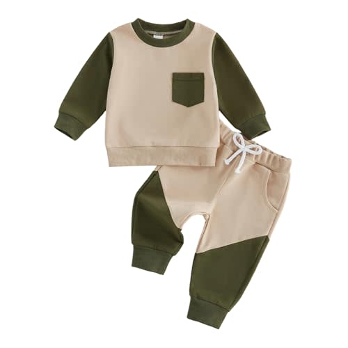 Toddler Clothes 2-Piece Set Sweatshirts Jogger Pants Baby Boys Girls Outfit | Color Blocking Pullovers, Fall Winter Outfit, Pockets, Elastic Waist, Long Sleeve, Crew Neck, Unisex