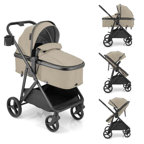 Gromast 3-in-1 Baby Stroller with Bassinet Mode, Convertible Bassinet Stroller for Newborn Infant Toddler with Reversible Seat, UPF 50+ Canopy & Cup Holder - Khaki