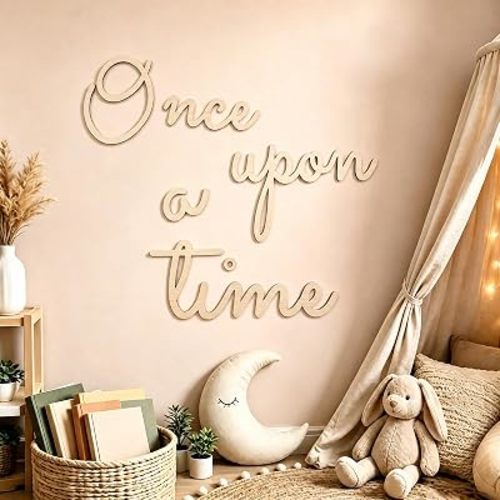 JarThenaAMCS Once Upon A Time Wooden Sign Detachable Nursery Wall Decor for Reading Corner Kids Room Bookshelf Home Decor Birthday DIY Crafts Baby Gift
