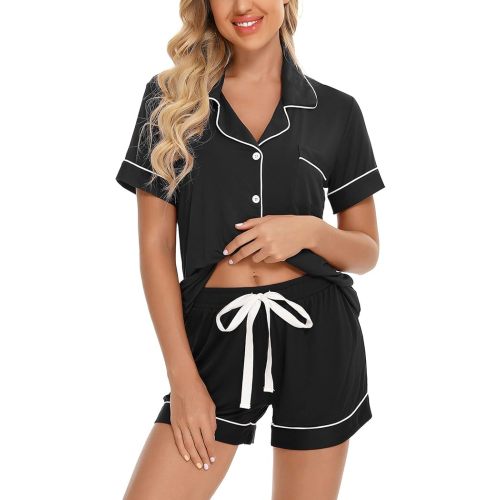 Senert Pajamas Set For Women Short Sleeve Sleepwear Soft Button Down Pjs Set Nightwear Lounge Sets S-XXL