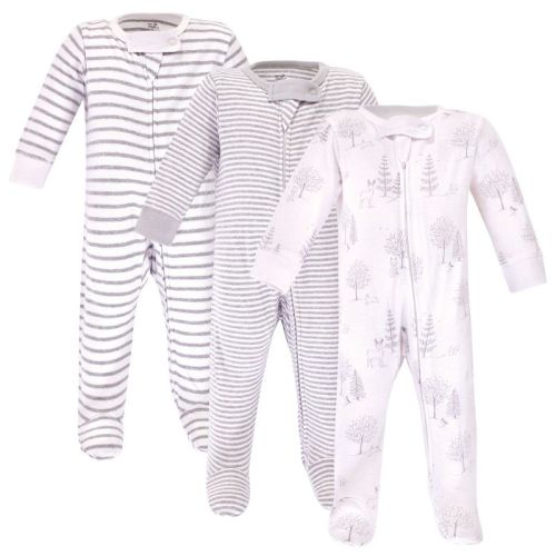 Touched by Nature Infant Organic Cotton Zipper Sleep and Play 3pk, Gray Woodland