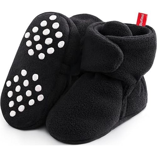 Amazon.com | Bufims Baby Booties 6-12 Months Unisex Cozy Fleece Newborn Booties Non-Slip Newborn First Walkers Shoes Toddler Slippers for Baby Boys & Baby Girls Gifts, Black | Boots