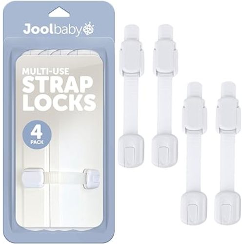 Child Safety Strap Locks (4 Pack) Baby Proof Cabinets, Drawers, Fridge, Toilet & Trash Cans – 3M Adhesive Childproof Locks – Jool Baby