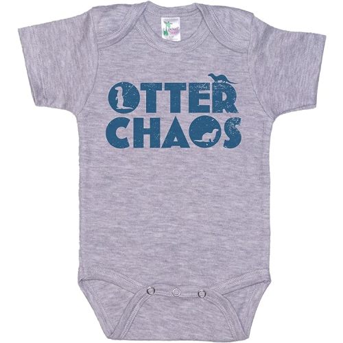 Otter Chaos Baby Onesie/Unisex Bodysuit/Super Soft Romper/Sublimated Design - 3-6M - Grey Short Sleeve