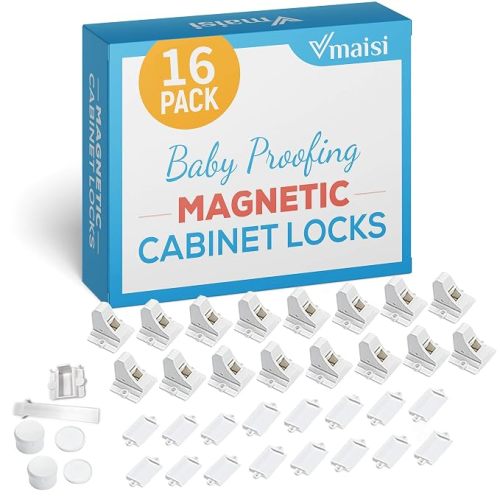 Vmaisi Child Safety Magnetic Cabinet Locks Baby Proofing 16 Locks & 2 Keys