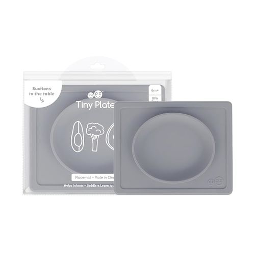 ezpz Tiny Plate (Sage) - 6 Months+ - 100% Silicone Suction Placemat + Plate for Infants - Fits on Most Highchair Trays - Baby Led Weaning Supplies
