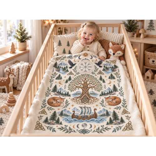 Norse MythologyNorse Baby Blanket | Viking Toddler Fleece Blanket | Yggdrasil Vegvisir Nordic Nursery Decor | Scandinavian Baby Gift