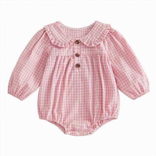 larppty Baby Girl Fall Outfits Long Sleeve Bubble Romper Infant Clothes | Peter Pan Collar Shirt ,Ruffle ,Newborn Outfit ,Infant Clothes Bodysuit,Toddler girl Jumpsuit