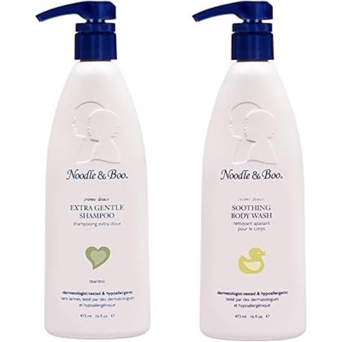 Noodle & Boo Extra Gentle Baby Shampoo (16 fl oz) & Soothing Body Wash (16 fl oz) Bundle | Tear-Free, Hypoallergenic, Plant-Based, Pediatrician-Tested, Baby Bath Essentials for Sensitive Skin & Scalp