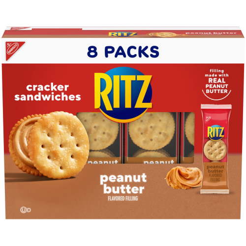 RITZ Peanut Butter Sandwich Crackers, Lunch Snacks, 8 Snack Packs (6 Crackers Per Pack)