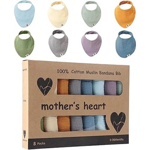 Mother's Heart Bandana Drool Bibs - Natural Cotton Muslin Baby Bibs - Set of 5 for Boys and Girls