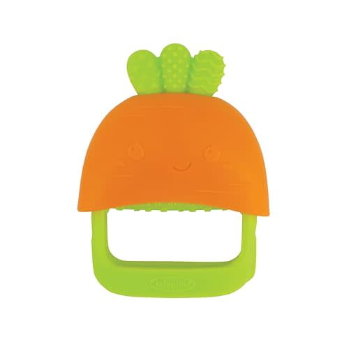 Infantino Handy Dandy Teething Mitt – Soft Silicone Teether for Babies, Develops Grasping Skills, Easy to Clean, Carrot