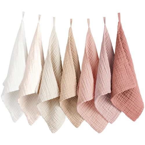 Konssy 7 Pack Face Cloths, 100% Muslin Cotton Wash Cloth for Washing Face