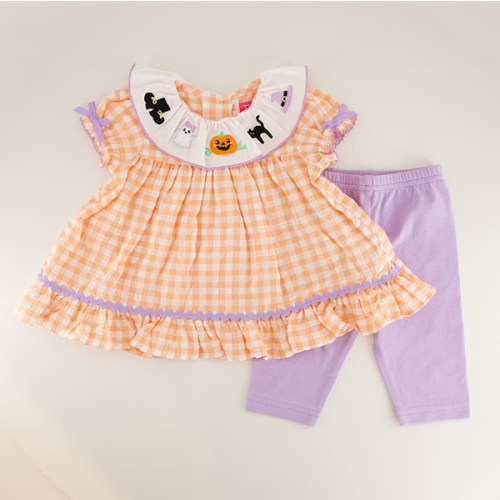 Infant Embroidered Collar Gingham Dress Set