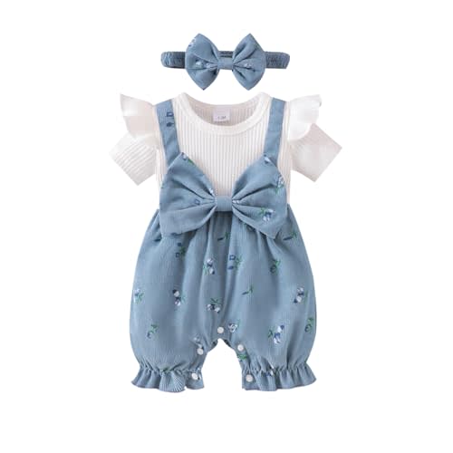 YINGISFITM Newborn Baby Girl Clothes Summer Bubble Romper Floral Bow Short Jumpsuit Infant Cute Outfits 0 3 6 9 12 18 Months