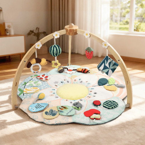 UNBRANDED Flower Shaped Baby Play Mat for Tummy Time, Sit and Play , Sensory Activity Gym Mat with Detachable Wooden Arch 4 Hanging Toys | Wayfair