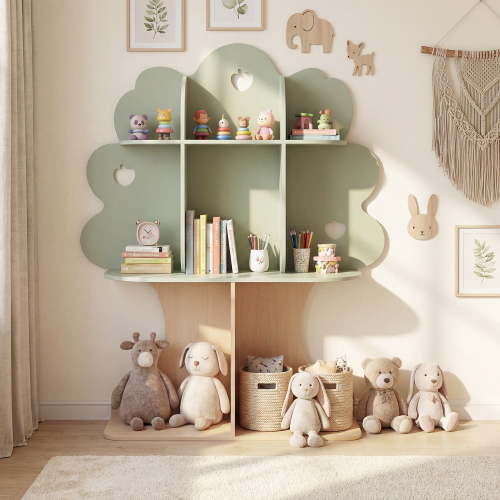 ELLEGNT 45" Wooden Tree Bookshelf for Kids – Open Shelves, Space-Saving Bookcase for Nursery, Reading Nook, or Classroom