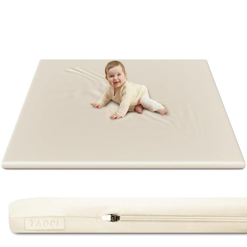 Padded Baby Play Mat Soft Vegan Leather with Thicken Foam Mat Easy Wipe-Clean Cushioned & 2 Sides Waterproof Baby Tummy Time Playmat Fits 50"" x50"" Playpens,2 Support Toybar Poles Included