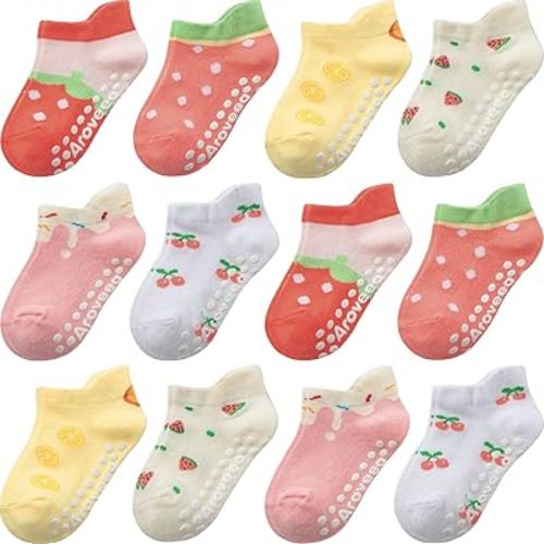 Baby Toddler Socks Grip Non Slip Boys Girls Cotton 12 Pack for Kids Ankle Cute Socks 6M-7Years