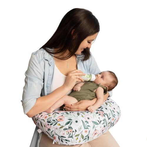 Boppy Nursing Pillow - Ergonomic Bottle & Breastfeeding Pillow with High, Firm, Large Area, Water-Repellent Cushion with Washable Cover; Baby Safety Alliance Verified - Pink Garden Flowers