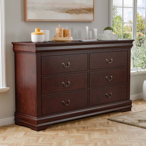 Furniture of America Vrai 6-Drawer Solid Wood Cherry Dresser