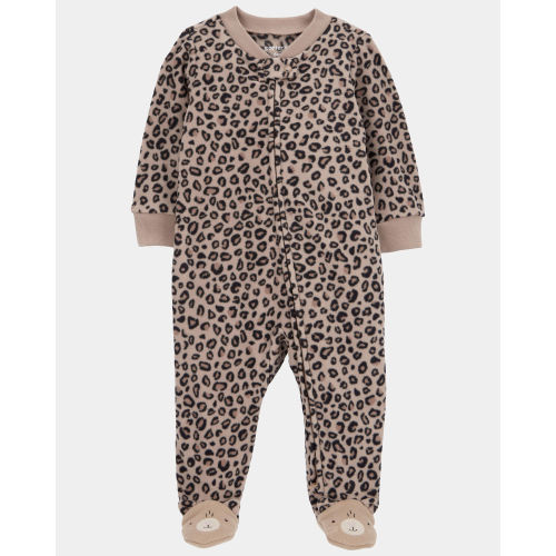 Baby Girl Leopard Print Loose Fit Long-Sleeve 2-Way Zip Sleep & Play Pajamas - Brown | Carter's