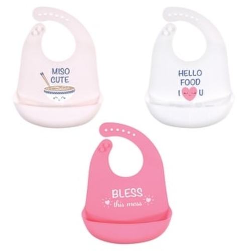 Hudson Baby Infant Girl Silicone Bibs 3pk, Miso Cute, One Size - Miso Cute - One Size