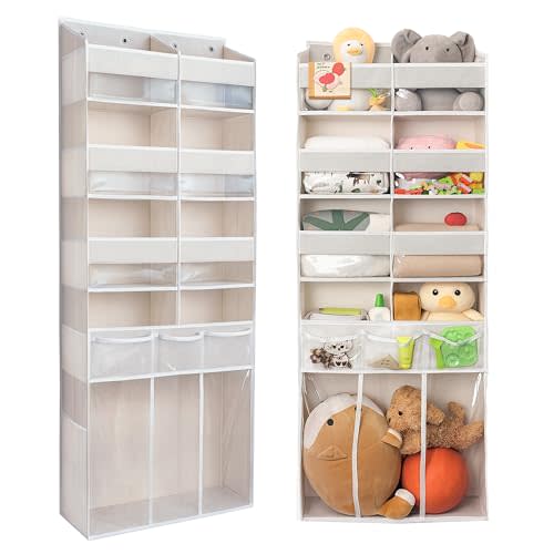Extra Large Over The Door Organizer with Clear Pockets - 8 Compartments & XL Bottom Storage, Heavy-Duty Hanging Organizer for Bathroom, Bedroom, Closet (57 Inch Height).