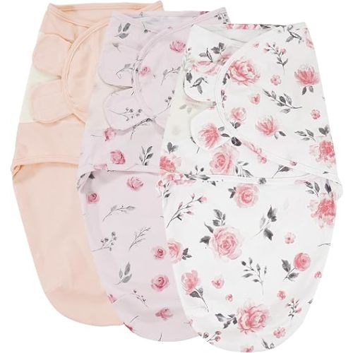 david's kids 100% Cotton 3 Pack Baby Swaddle Wrap for 0-3 Months, Soft Breathable Swaddle Blanket for Newborn Infant, Adjustable Baby Wrap Sleep Sacks for Girls, Newborn Essentials, Pink Floral