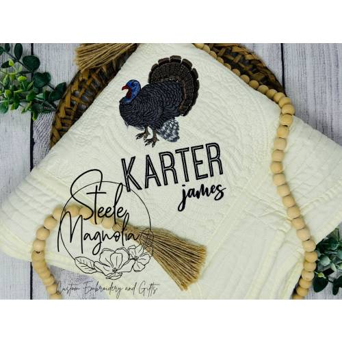 Turkey Baby Blanket Hunting Nursery Decor Baby Heirloom Quilt Embroidered Baby Blanket Personalized Turkey Baby Blanket for Baby Shower Gift