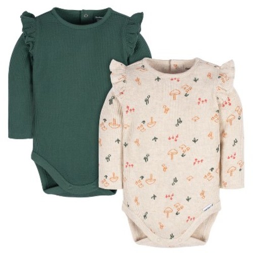 Gerber Baby Girls' Long Sleeve Onesies Bodysuits - Mushrooms - 6-9 Months - 2-Pack