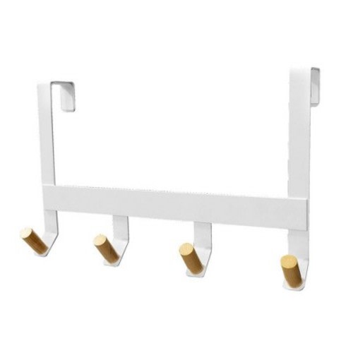Mixed Material Over The Door 4 Hooks Rail Light Wood on Matte White - Brightroom™: Towel & Coat Hanger Rack, Steel, No Assembly