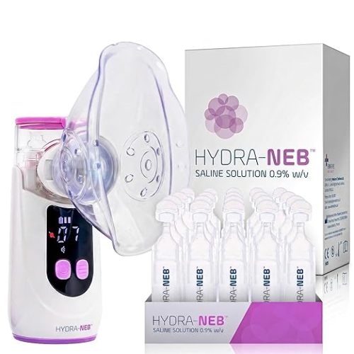 Mesh Humidifier & Saline Bundle - Suitable for Adults, Kids & Babies - Portable, with 0.9% Saline Solution - Hand Held, Warm Mist, Suitable for Hypertonic & Isotonic Solutions