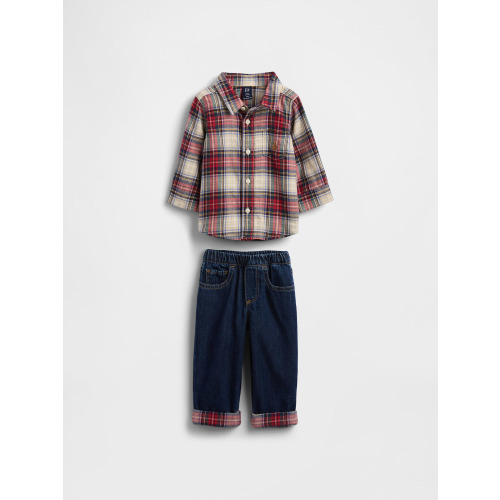 Baby Flannel & Cuffed Jeans Outfit Set