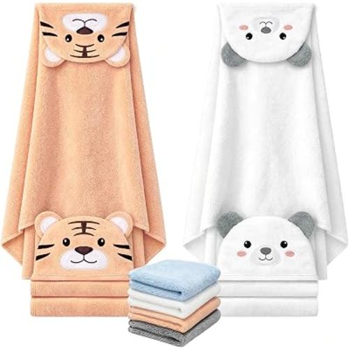 6 PCS Toddler Towels Set for Boy Girl 0-5 Year Essentials, White & Orange