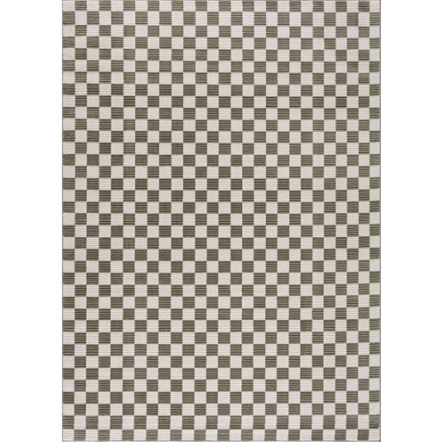 BoutiqueRugs Washable Green Checkered 4x6 Area Rug Contemporary Off White Kaysar Living Room Bedroom Dining Room Home Office Apartment Easy Clean Stain Resistant