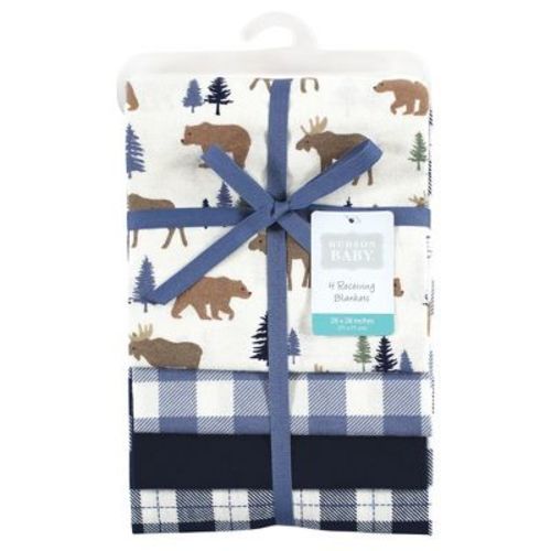 Hudson Baby Infant Boy Cotton Flannel Receiving Blankets, Moose Bears, One Size