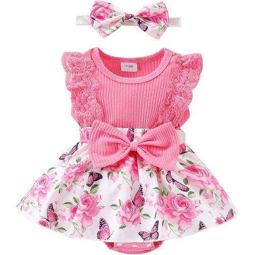 Baby Girl Clothes Newborn Romper Dress Infant Lace Ruffle Sleeveless Summer Outfits with Headband 0-12 Months