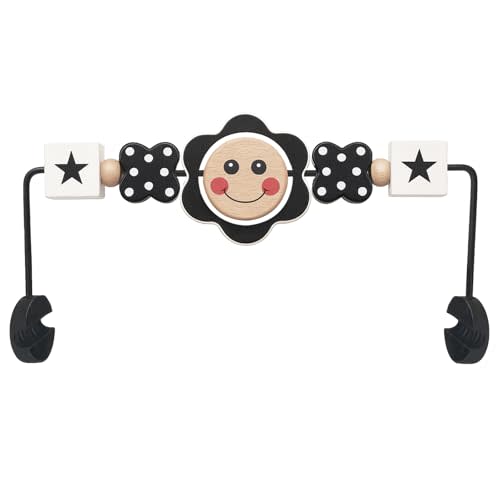 Baby Bouncer Toy Bar– Compatible with Baby Bjorn Bouncer, Wooden Bouncer Toy Bar Attachment, Rotatable Sensory Toys Gifts for Babies (Black and White Flower)