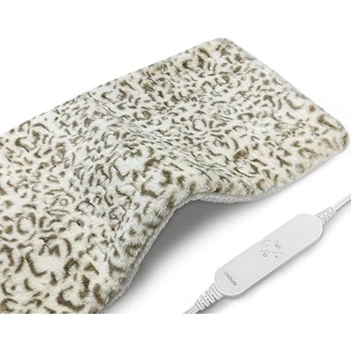 Full Weighted Heating Pad - Plush 2.3LB Hot Heated Pad for Back Pain Relieve, 12 Heating Levels, 8 Timer Settings, Holiday Gifts for Women Men Mom Dad (Leopard Print, 12''×24'' BB)