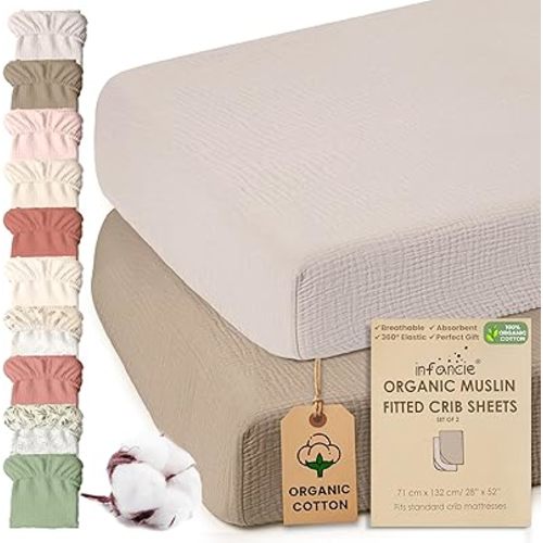 100% Organic Cotton Muslin Crib Sheets (Set of 2) – Soft & Breathable Fitted Sheets for Boys and Girls, Neutral Colors – Fits Standard Baby Crib Mattress (28 x 52 Inches) Olive/Ivory